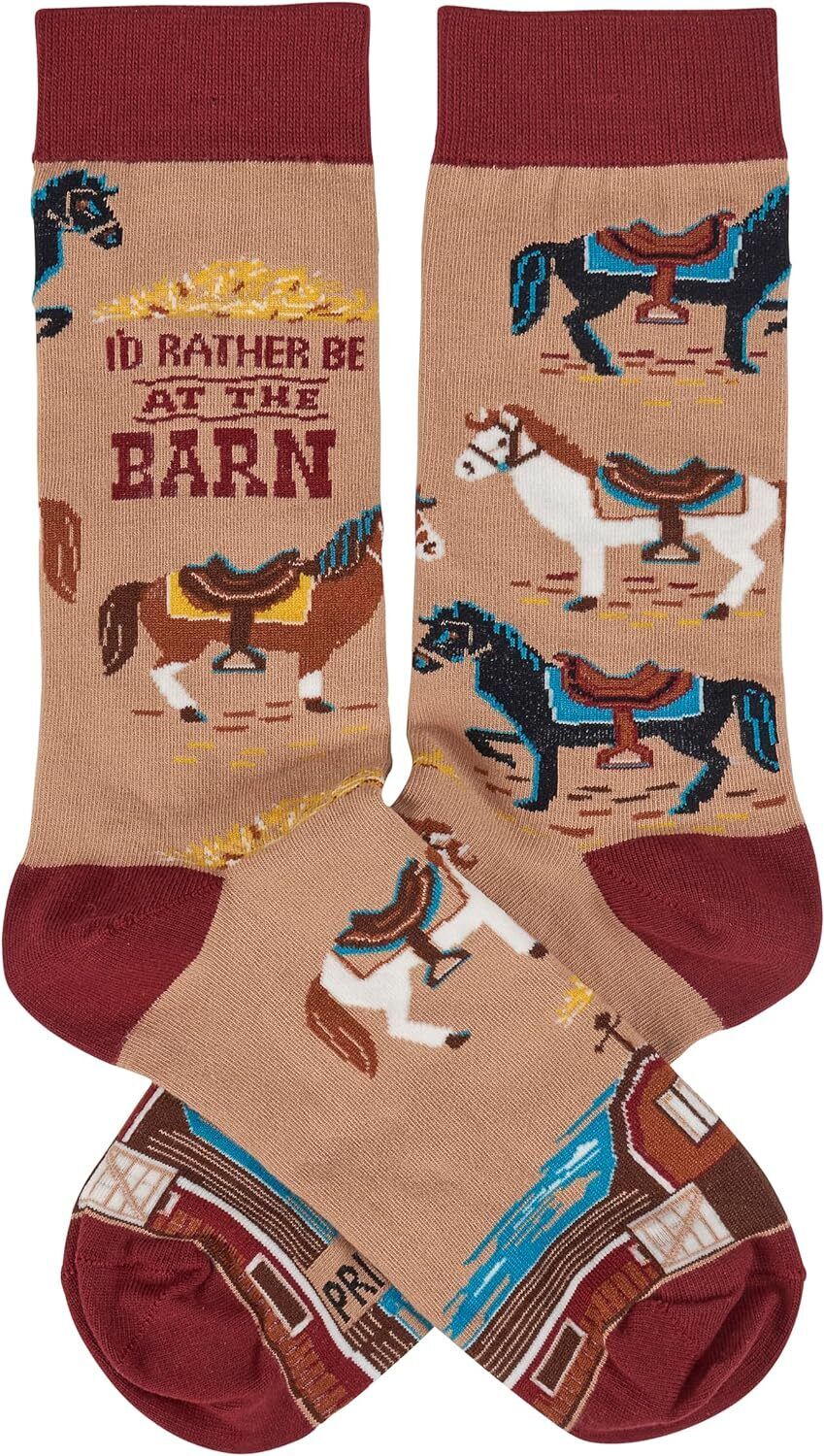 Primitives by Kathy Socks - I'd Rather Be At The Barn Socks, One Size, Unisex