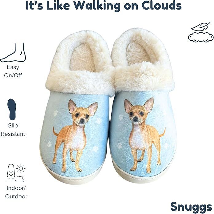 E&S Pets Chihuahua Snugg Slippers for Pet Lovers - Fuzzy Memory Foam, L/XL
