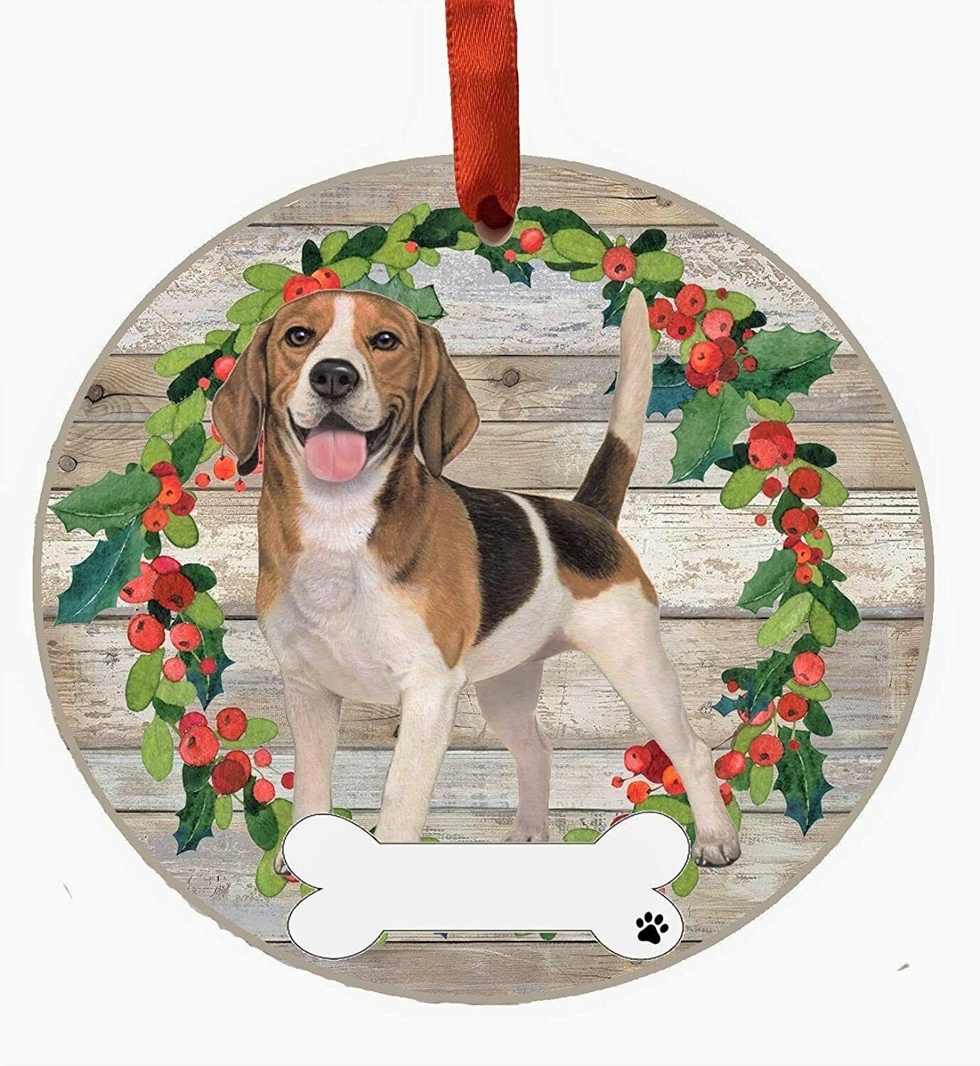 Beagle Ornament - E&S Pets, DIY Personalizable, Ceramic Round Ornament