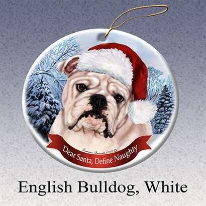 Holiday Pet Gifts Bulldog (White) -English Santa Hat Dog Porcelain Ornament
