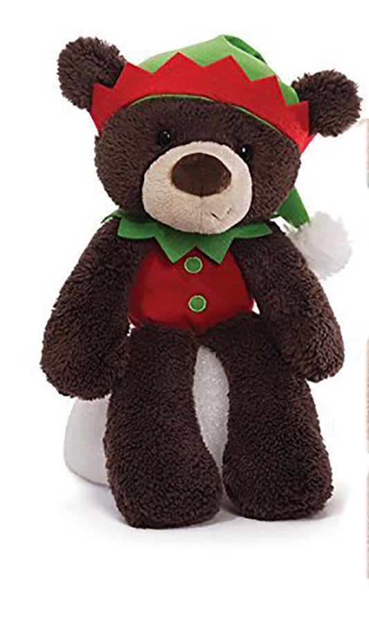 Gund Fuzzy Holiday Chocolate Bear in Elf Outfit Plush Stuffed Animal, 13"