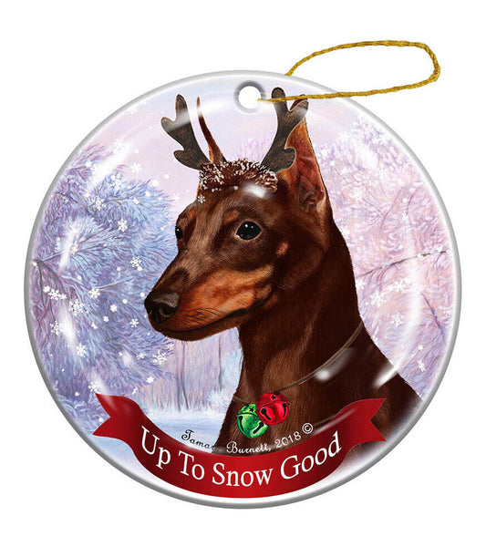Holiday Pet Gifts Min Pin Chocolate Cropped Dog Porcelain Christmas Ornament