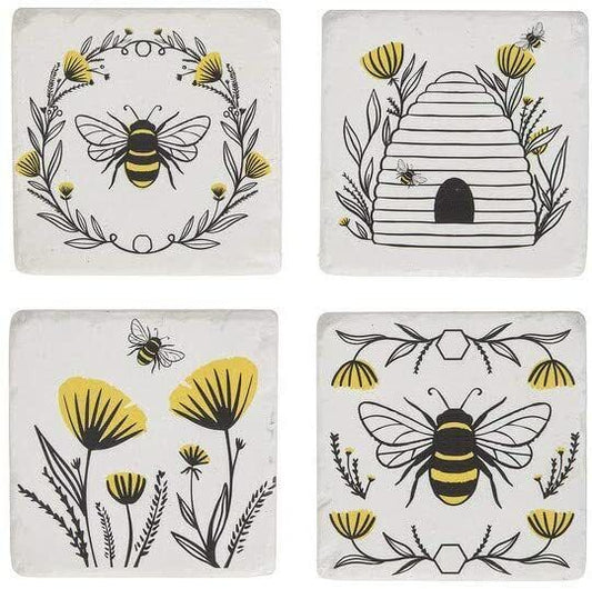 Ganz CB175338 Bee and Floral Coaster, Set of 4, 4-inch Square