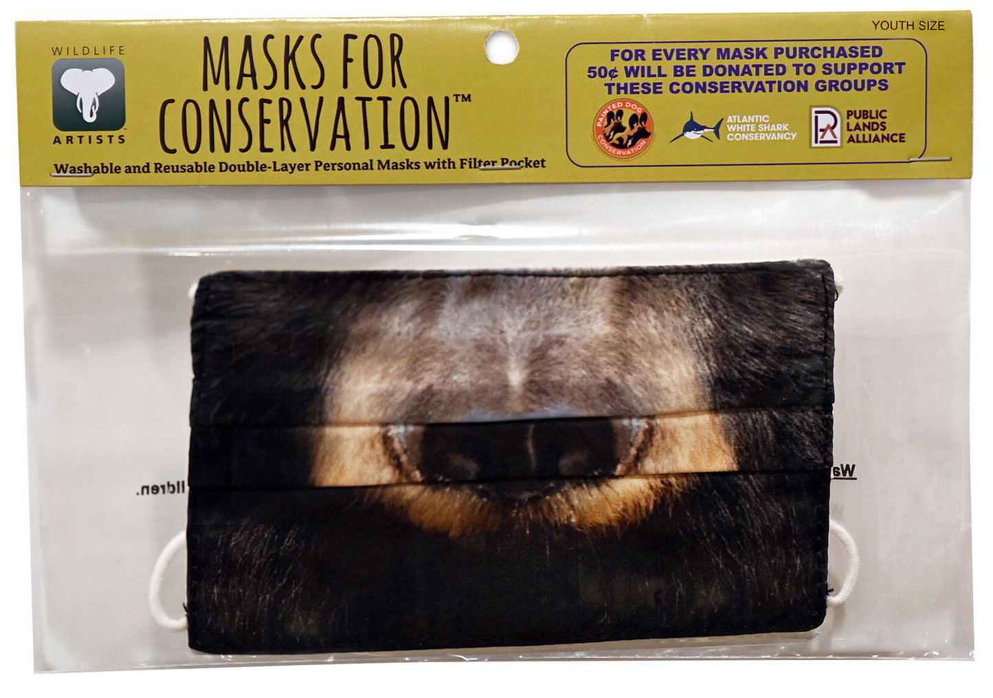 Wildlife Artists Fun Youth Animal Face Masks, Washable, Reusable - Black Bear