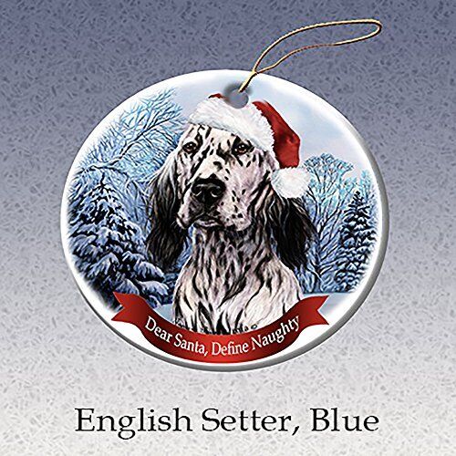 Holiday Pet Gifts English Setter, Blue Santa Hat Dog Porcelain Ornament