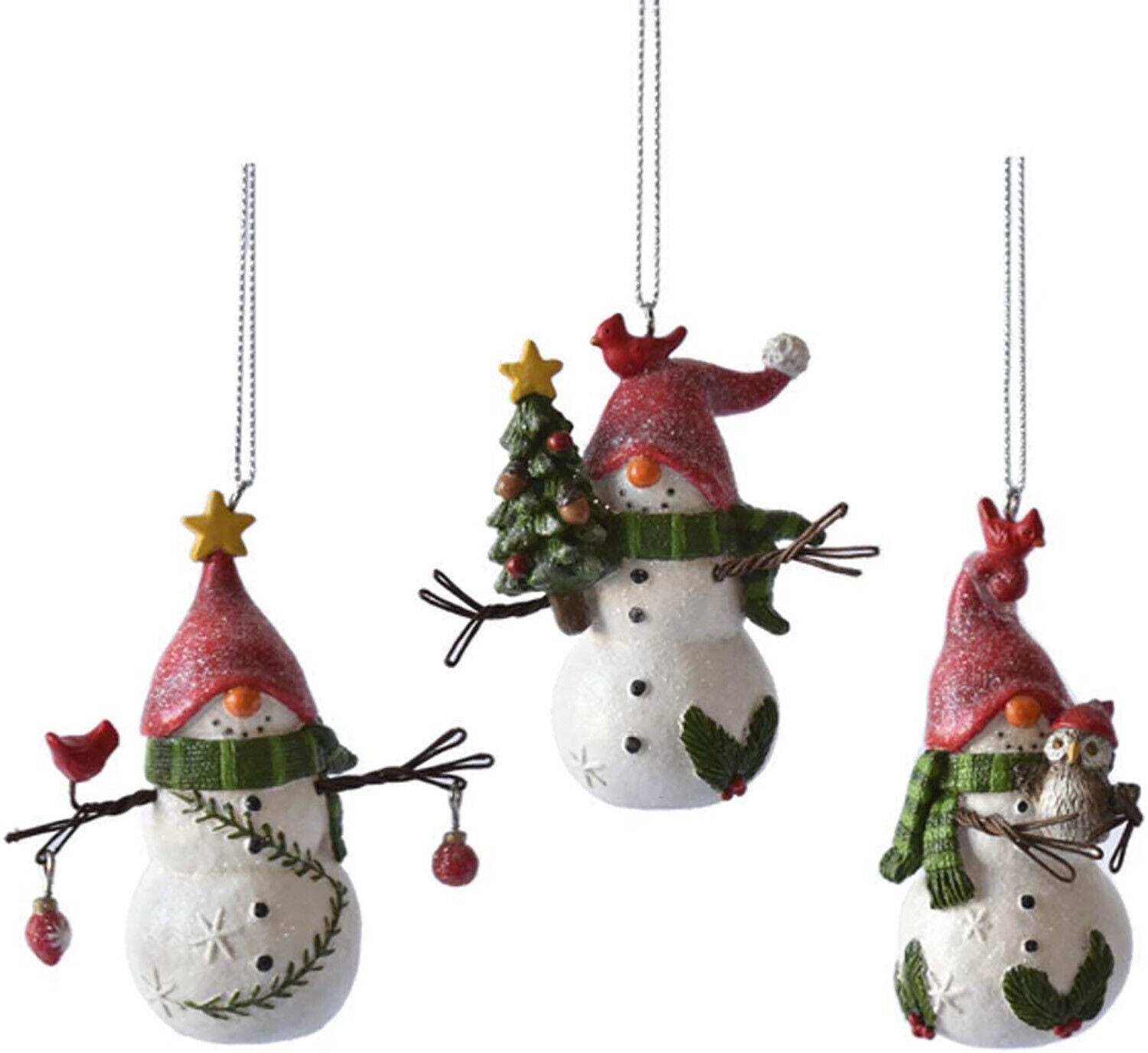Ganz MX180568 Snowman Gnome Ornaments, Set of 3, 3.75 Inches Height