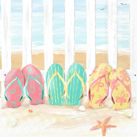 Boston International 5x5 in Paper Cocktail Napkin Sandy Flip Flops Pack of 20