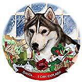 Siberian Husky Grey Brown Eyes Dog Porcelain Ornament 'Santa. I Can Explain!'
