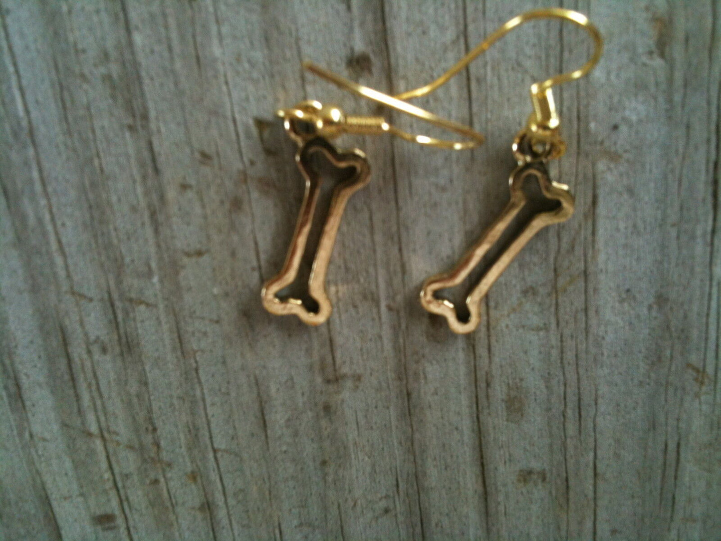 Flat Wire Dog Bone Gold Plated Lead Free Pewter Earrings