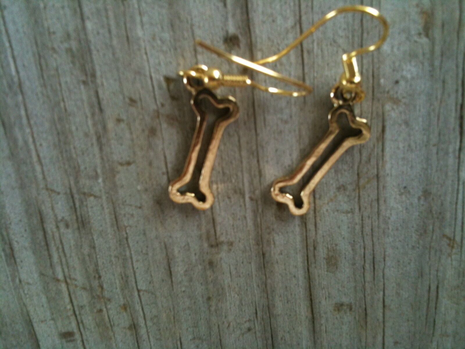 Flat Wire Dog Bone Gold Plated Lead Free Pewter Earrings