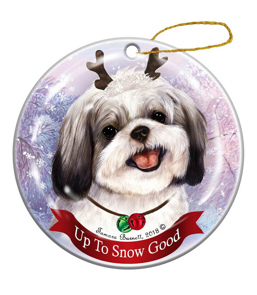 Holiday Pet Gifts Shih Tzu Silver/White Dog Porcelain Christmas Ornament
