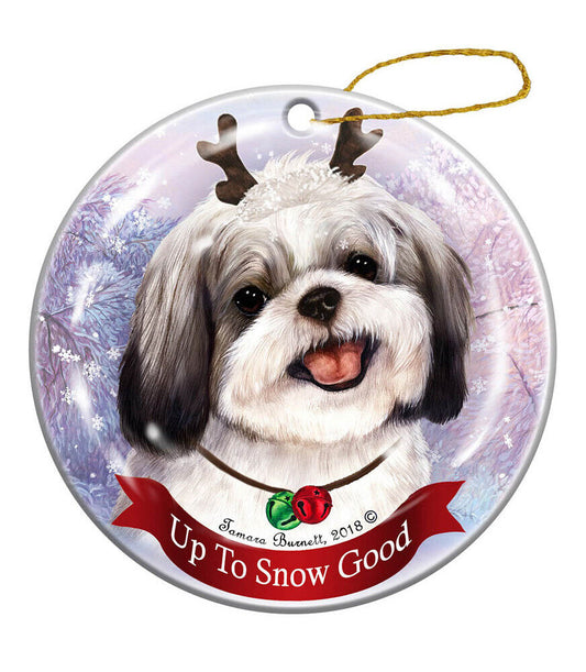 Holiday Pet Gifts Shih Tzu Silver/White Dog Porcelain Christmas Ornament