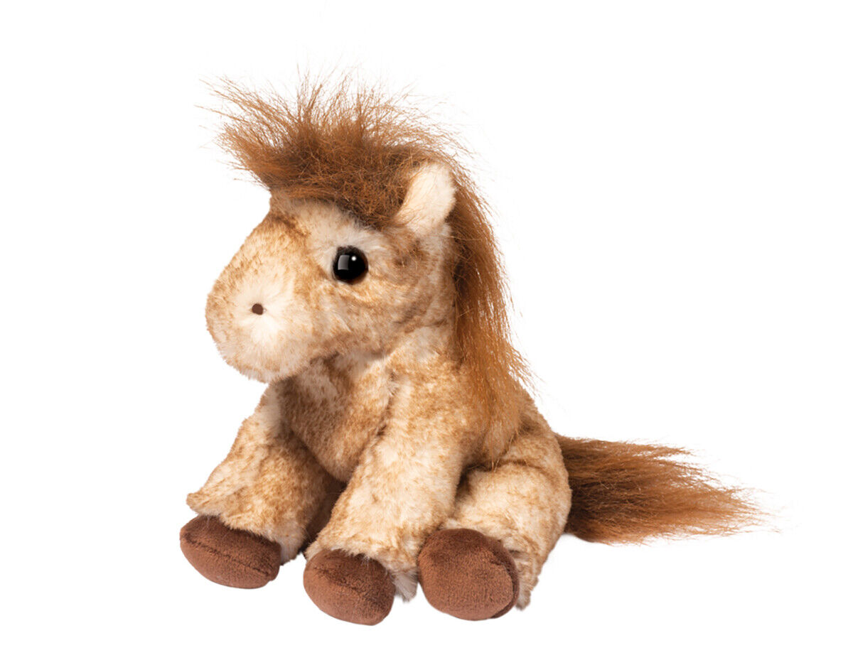 Douglas Mini Dustie Tan Mottled Horse Plush Stuffed Animal, 6" sitting