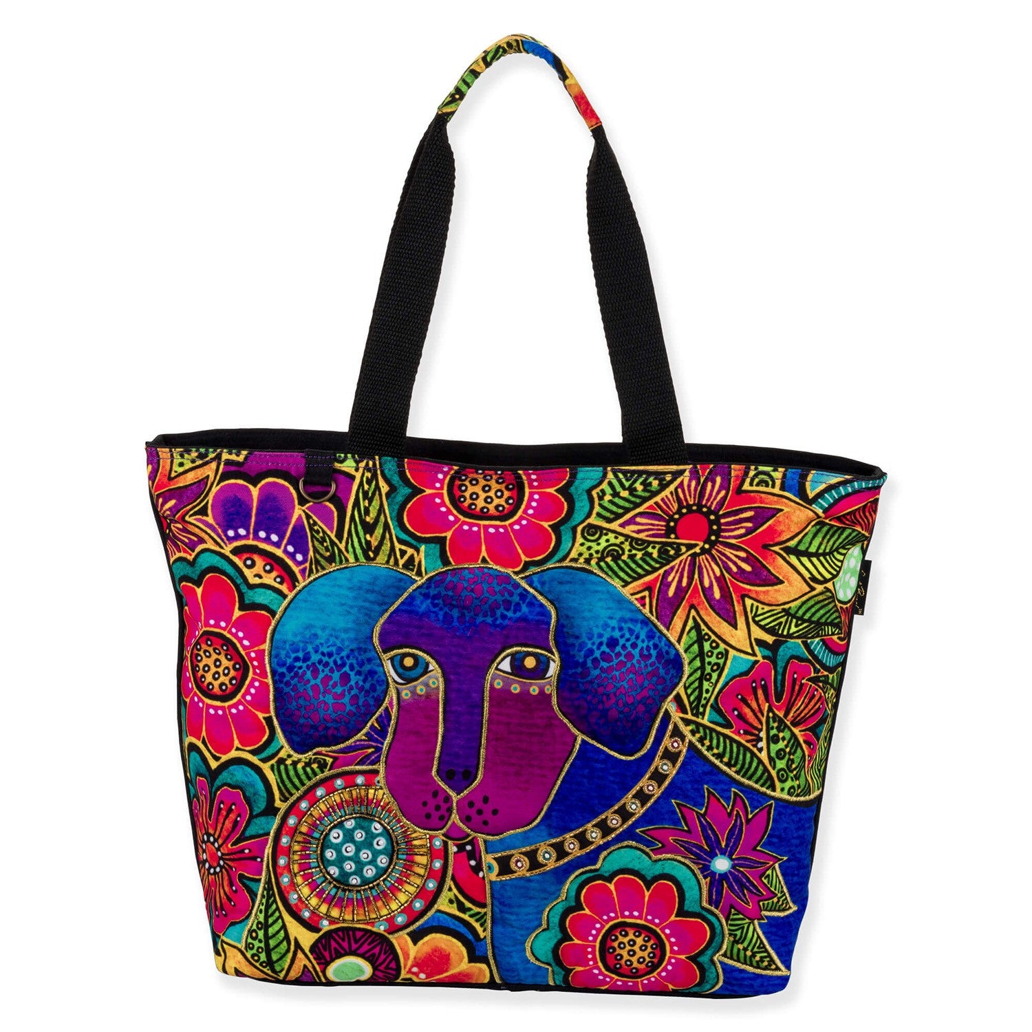 Laurel Burch Astra Bleu Pup Large Tote Dog Print Shoulder Bag,  19 x 5.5 x 14.5"