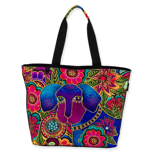 Laurel Burch Astra Bleu Pup Large Tote Dog Print Shoulder Bag,  19 x 5.5 x 14.5"