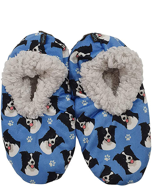 Comfies Womens Border Collie Dog Slippers - Sherpa Lined Animal Print Booties