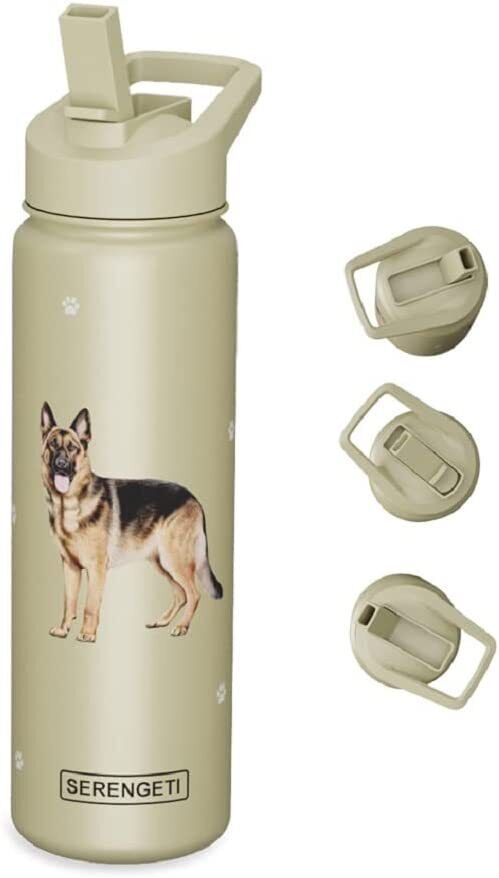 E&S Pets Stainless Steel Water Bottle 24 Oz., Spill Proof (German Shepherd)