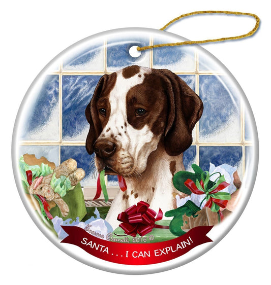 Brown and White English Pointer Dog Porcelain Ornament Santa I Can Explain!