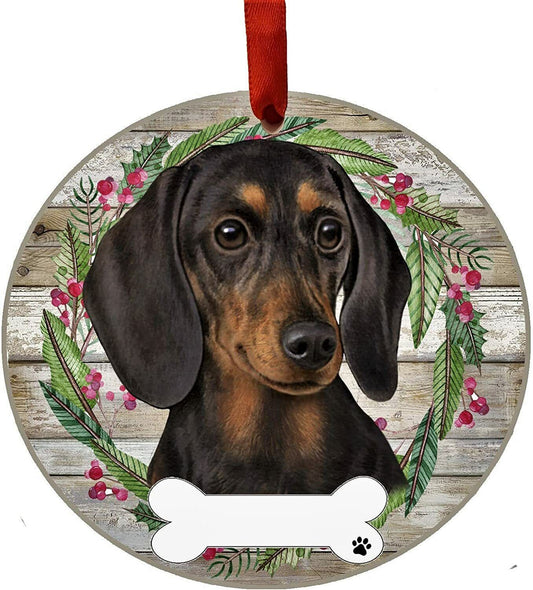 Black Dachshund Ornament - E&S Pets, DIY Personalizable, Ceramic Round Ornament