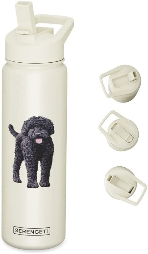 E&S Pets Stainless Steel Water Bottle 24 Oz., Spill Proof (Black Labradoodle)