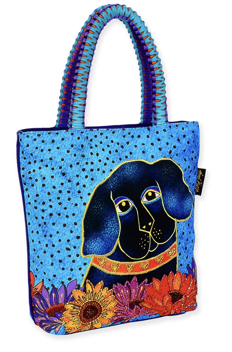 Laurel Burch Matisse in Flowers Black Lab Dog Small Tote, 10" x 3" x 10.25"