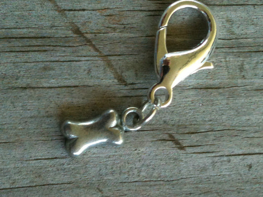 Lobster Claw Silver Plated Lead Free Pewter Bone Charm / Zipper Pull