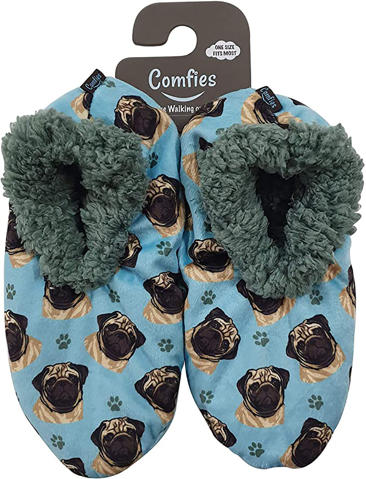 Comfies Womens Pug Dog Slippers - Sherpa Lined Animal Print Booties