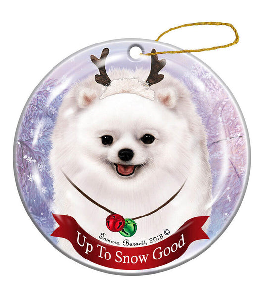 Holiday Pet Gifts Pomeranian White Dog Porcelain Christmas Ornament