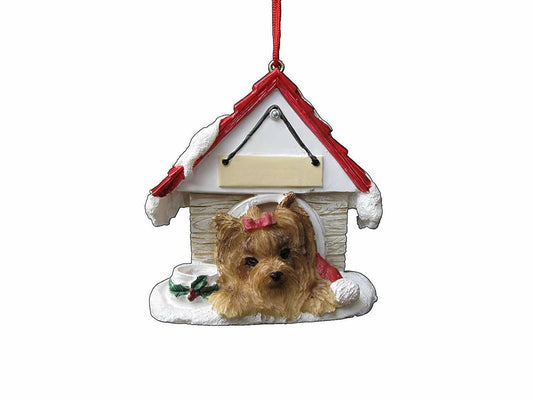 Yorkie Doghouse Ornament Hand Painted and Easily Personalized