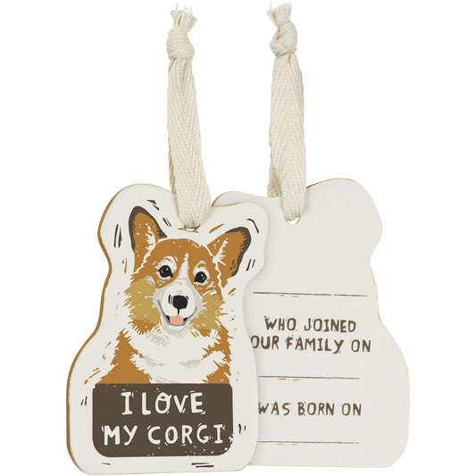 Primitives by Kathy Wooden Hanging Ornament, 2-Sided - I Love My Corgi