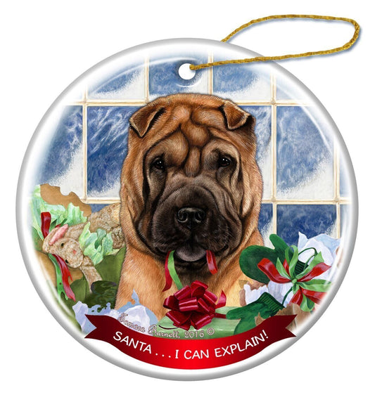 Fawn Shar Pei Dog Porcelain Hanging Ornament Pet Gift Santa I Can Explain!