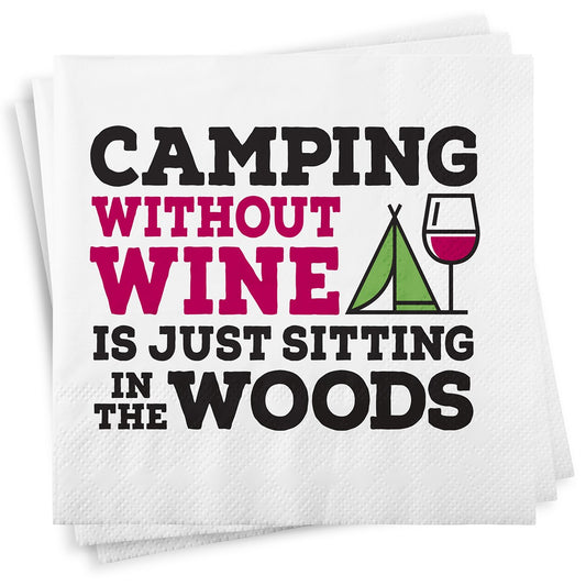 Chris's Stuff Wine Beverage Paper Napkins, Set of 25, Camping and Wine