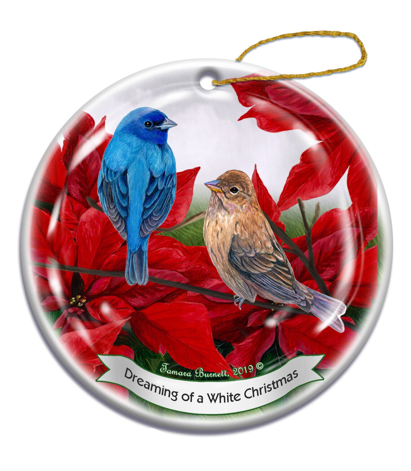 Holiday Pet Gifts Indigo Bunting Bird Porcelain Christmas Ornament