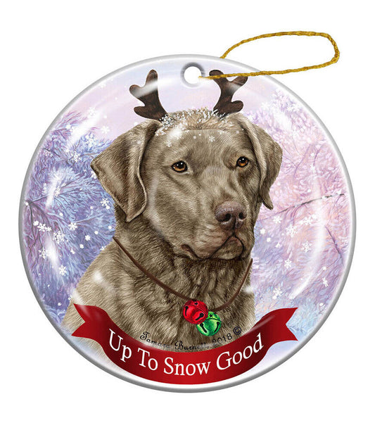 Sage Chesapeake Bay Retriever Reindeer Dog Porcelain Christmas Ornament