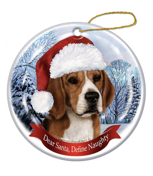 Holiday Pet Gifts Beagle Santa Hat Dog Porcelain Christmas Tree Ornament