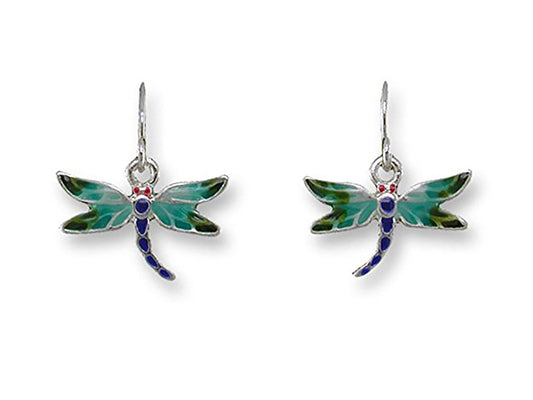 Sue Coccia Red-eyed Damselfly Dragonfly Enamel Dangle Earrings Zarah