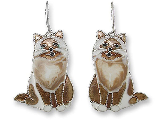 Marilyn Grame Silver Plated Birman Cat Enamel Dangle Earrings By Zarah