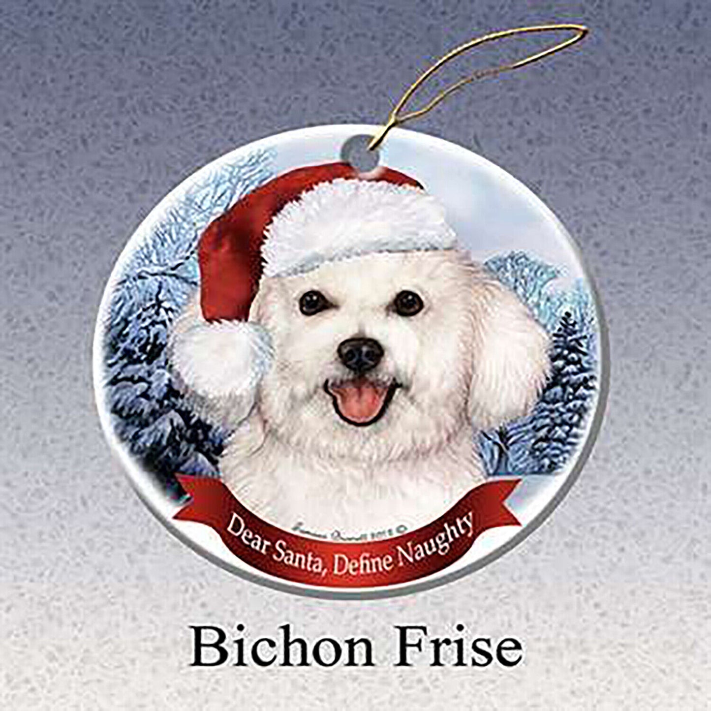 Bichon Frise Dog Santa Hat Christmas Ornament Porcelain China USA-made