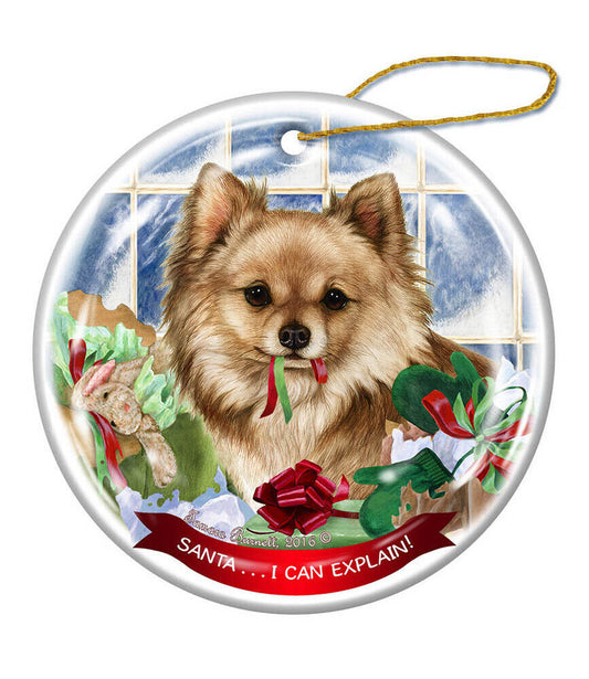 Fawn Longhaired Chihuahua Dog Porcelain Ornament 'Santa.. I Can Explain!'