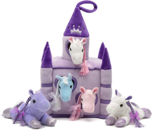 Unipak 12" Purple Plush Horse Castle - 5 Horses in Purple Castle Carrying Case
