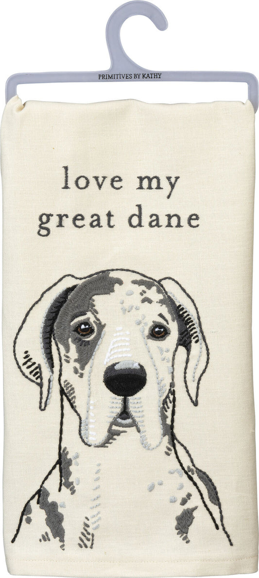 Primitives by Kathy Love My Great Dane Dish Towel, 26"