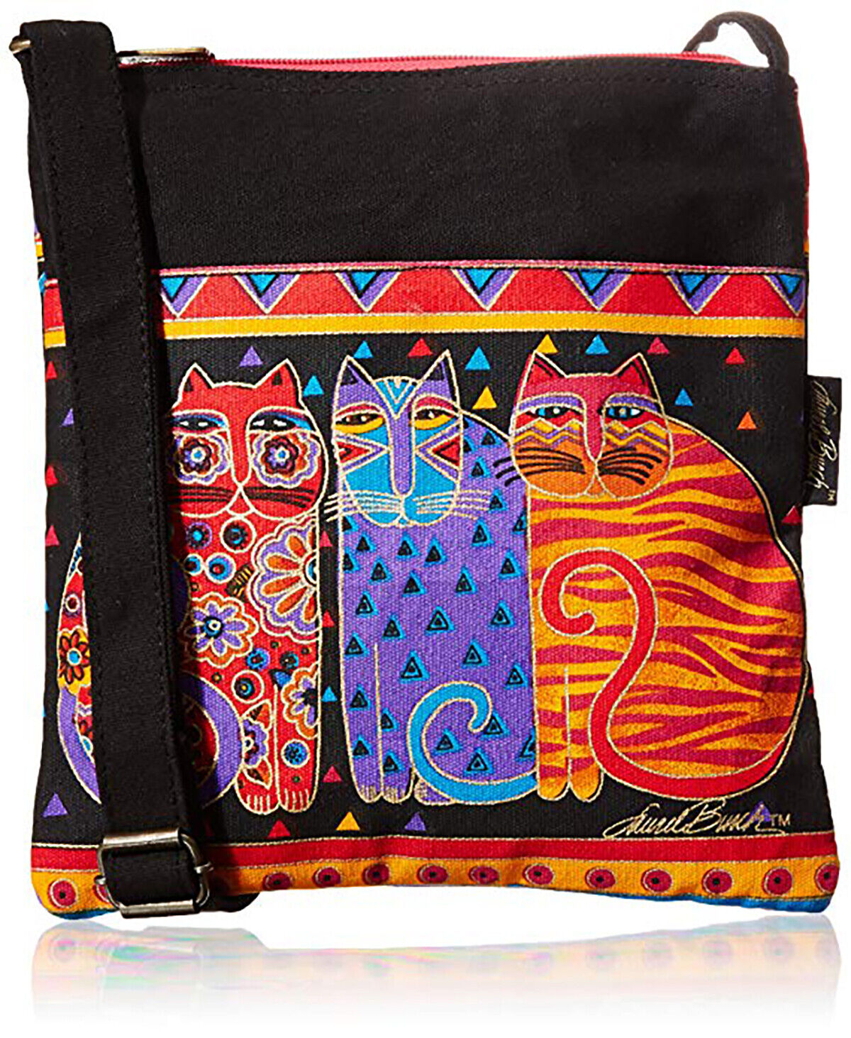 Laurel Burch Crossbody Purse Zipper Top, 10 by 10-Inch, Feline Friends