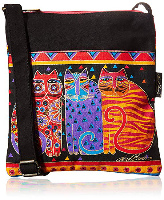 Laurel Burch Crossbody Purse Zipper Top, 10 by 10-Inch, Feline Friends
