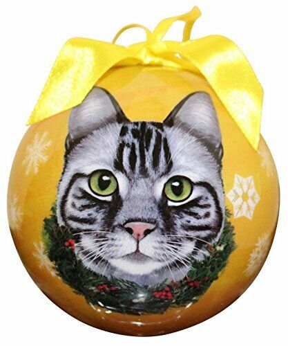 Tabby Cat Christmas Ornament Shatter Proof Ball Easy To Personalize