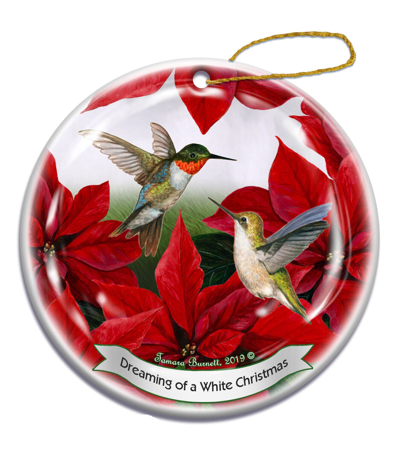Holiday Pet Gifts Ruby Throated Hummingbird Porcelain Christmas Ornament