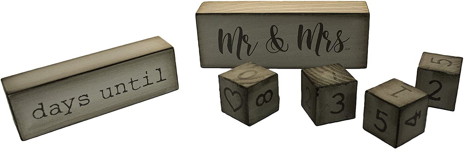 Ganz ER49764 6 Piece Wooden Block Wedding Day Countdown Calendar, Rustic