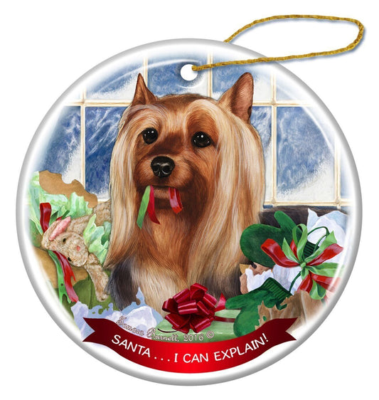 Silky Terrier Dog Porcelain Hanging Ornament Pet Gift 'Santa.. I Can Explain!'