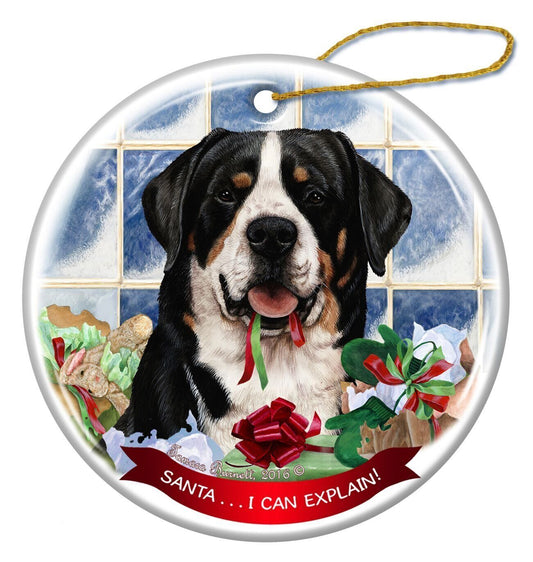 Greater Swiss Mountain Dog Porcelain Ornament Pet Gift Santa I Can Explain!