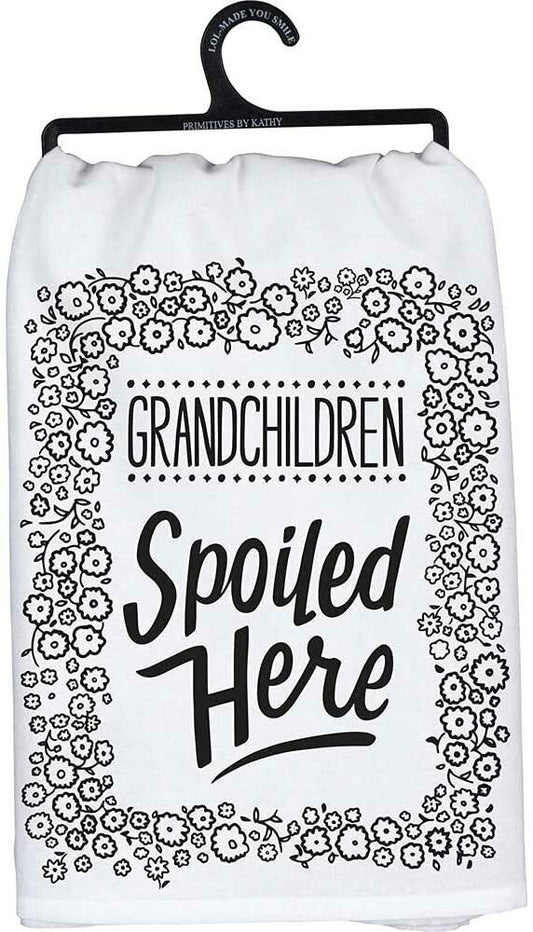 Primitives by Kathy Kitchen Dish Towel - Grandchildren Spoiled Here, 28"