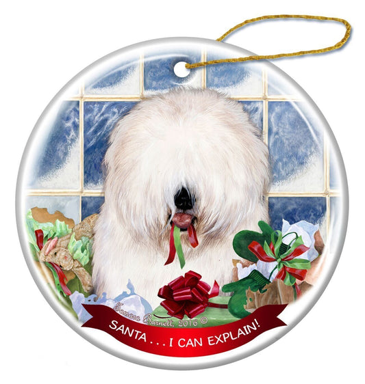 Old English Sheepdog Dog Porcelain Ornament Pet Gift 'Santa.. I Can Explain!'